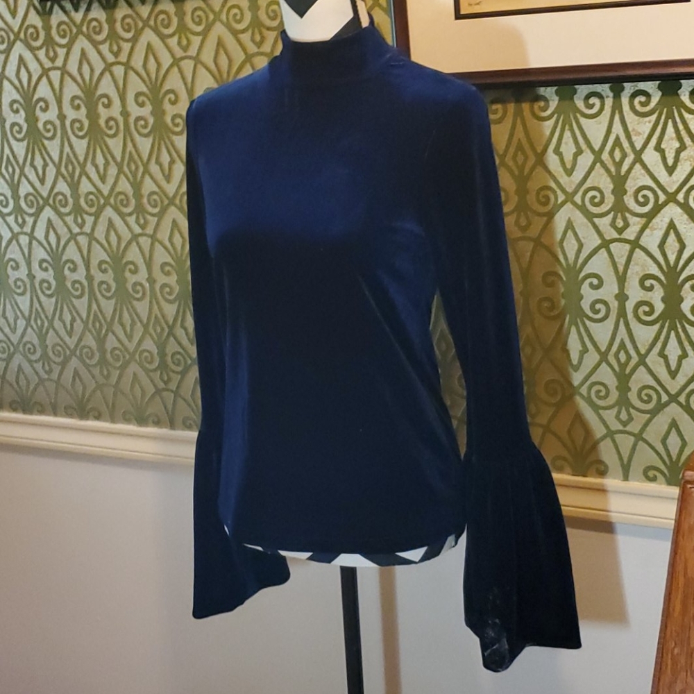 Torn by Ronny Kobo S blue velvet top bell sleeves